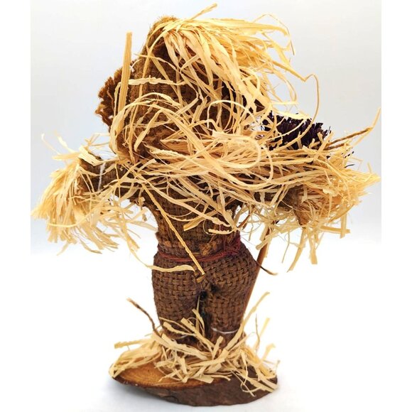 Scarecrow Figure Handmade Fall 7.5 In Wood Base Halloween Pumpkin Harvest Decor - Picture 9 of 15